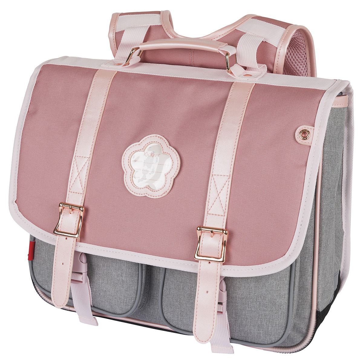KICKERS Cartable 38 cm CP/CE1/CE2 rose et gris pas cher