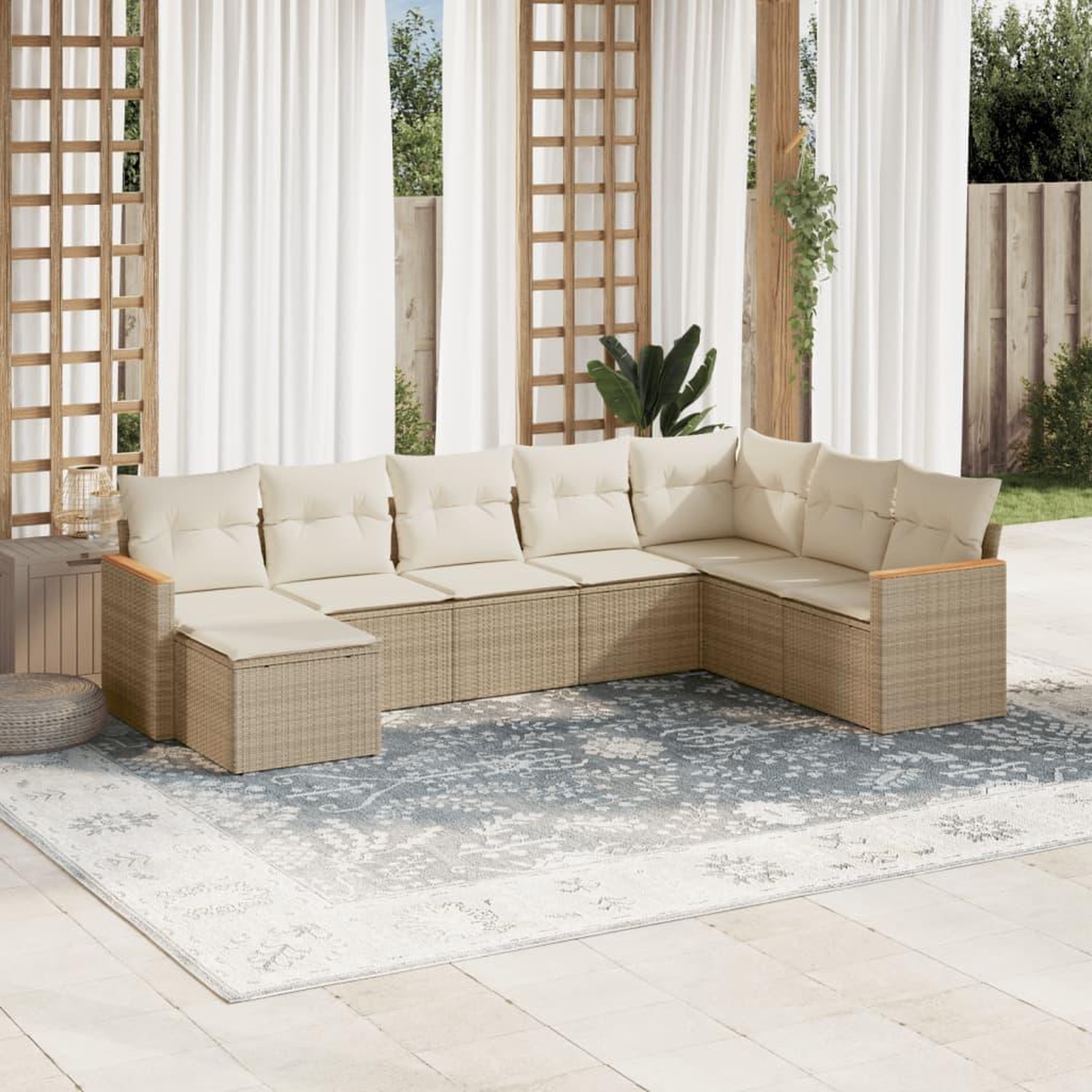VIDAXL Salon de jardin avec coussins 8 pcs beige resine tressee