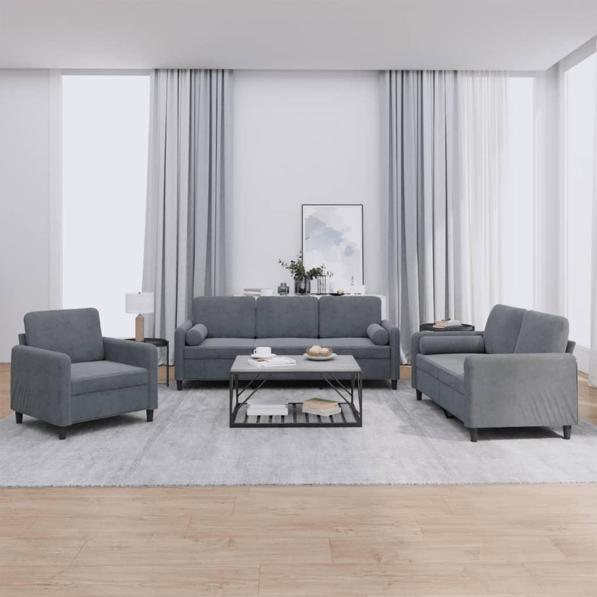 VIDAXL Ensemble de canapes 3 pcs avec coussins gris fonce velours