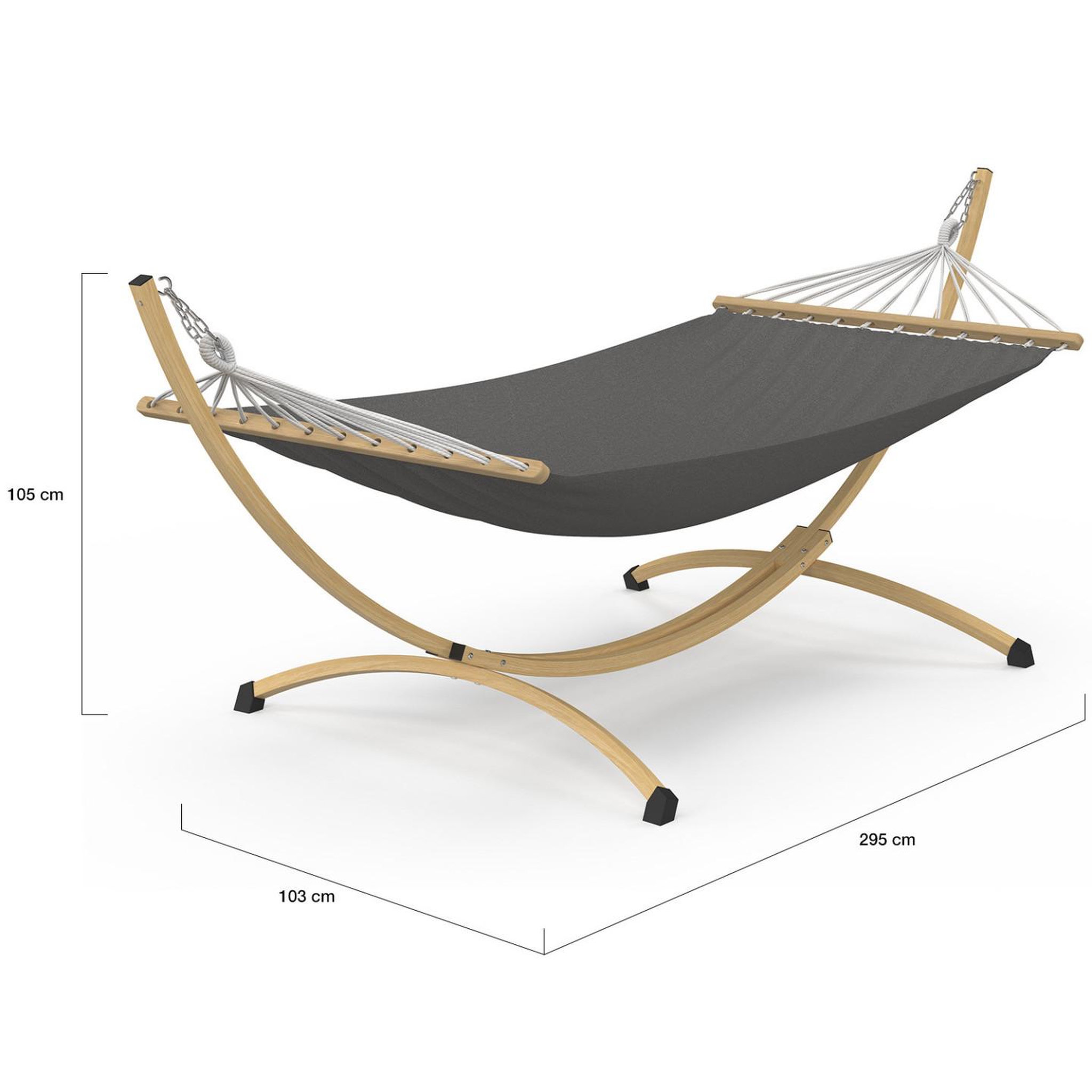Voir la diapositive 4 : ID MARKET Hamac xl avec support métal effet bois et toile grise