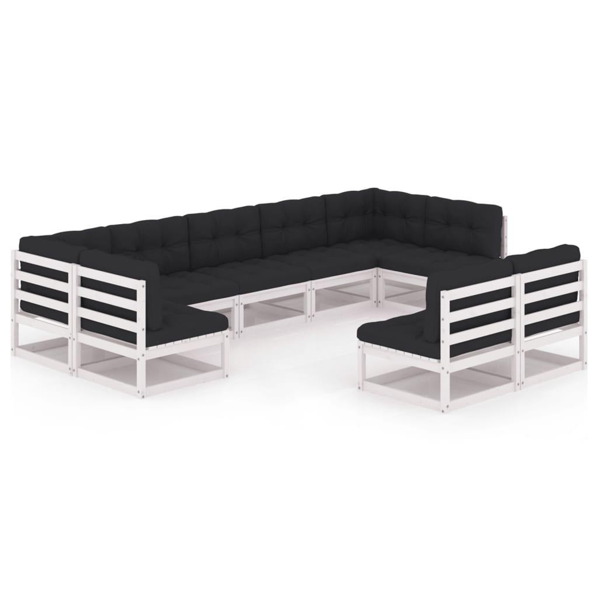 Voir la diapositive 2 : VIDAXL Salon de jardin 9 pcs avec coussins Blanc Bois de pin massif