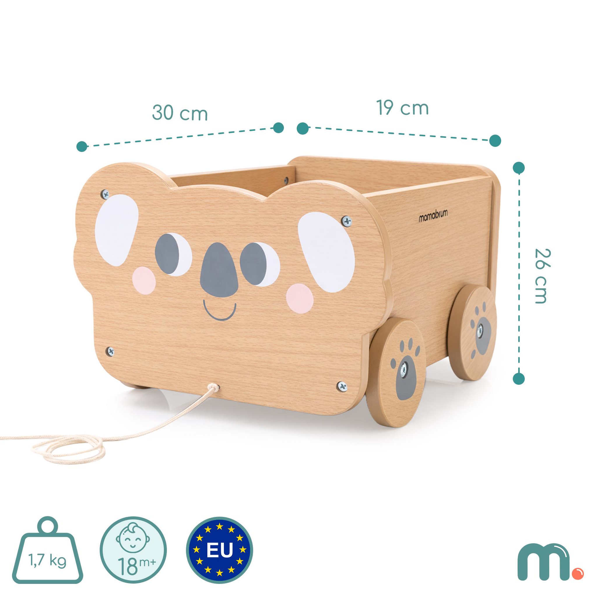 Voir la diapositive 3 : MAMABRUM Chariot Bois A Tirer Enfant Mamabrum Remorque Jouet Koala 30x26 cm 18 Mois+