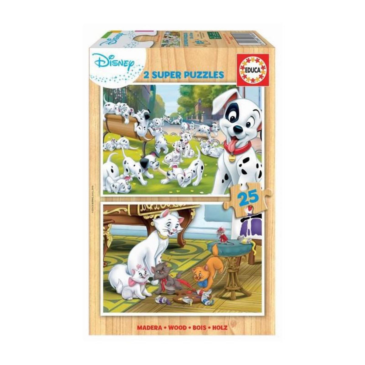 EDUCA BOIS DISNEY ANIMALS - DALMATIENS + ARISTOCHATS - 2 puzzles en bois