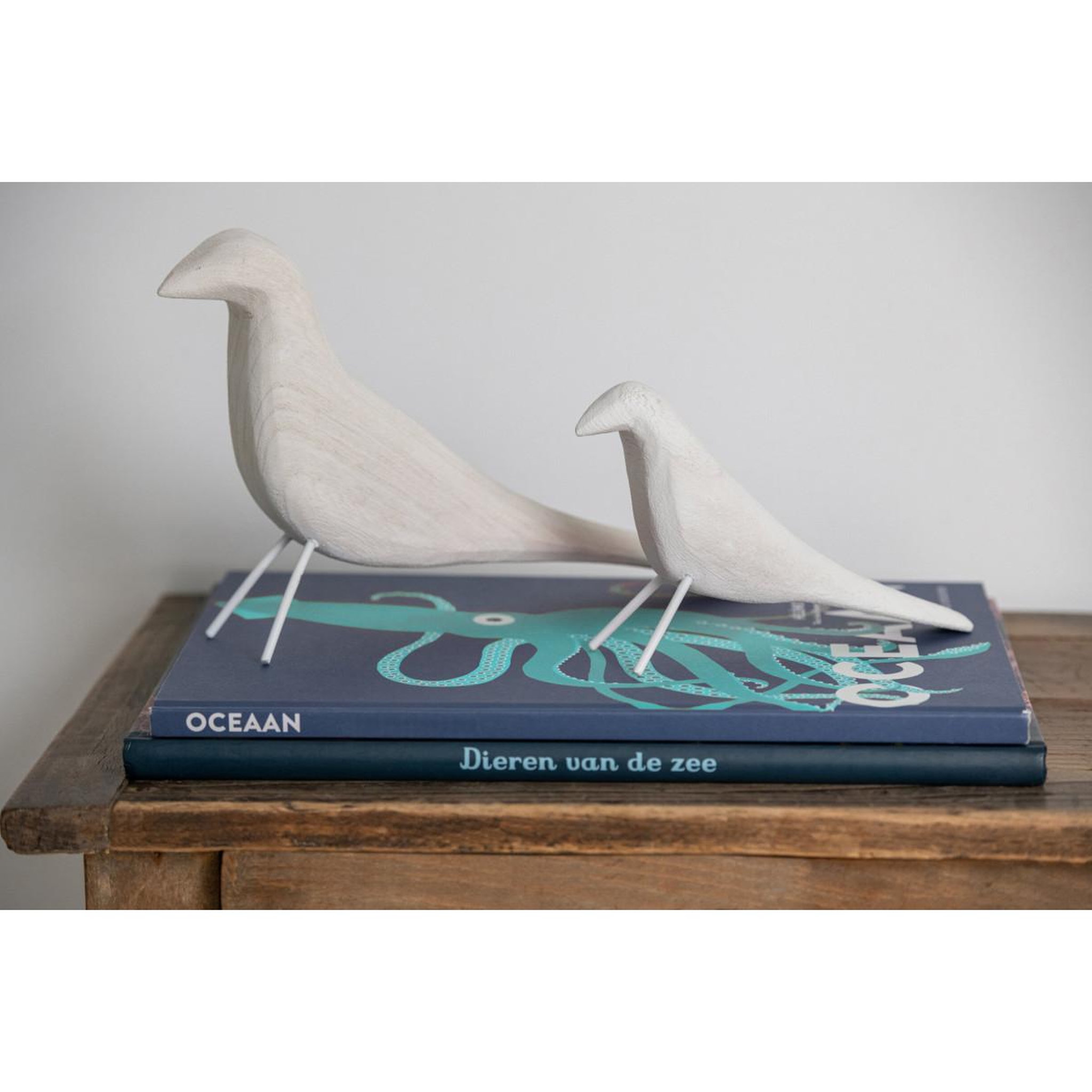 Voir la diapositive 2 : J-LINE Lot de 2 oiseaux déco en bois  dona  34cm blanc