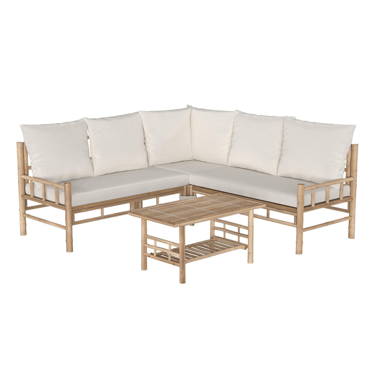 Rendez vous déco Salon de jardin blanc en bambou avec canapé d'angle et table basse-Vadella