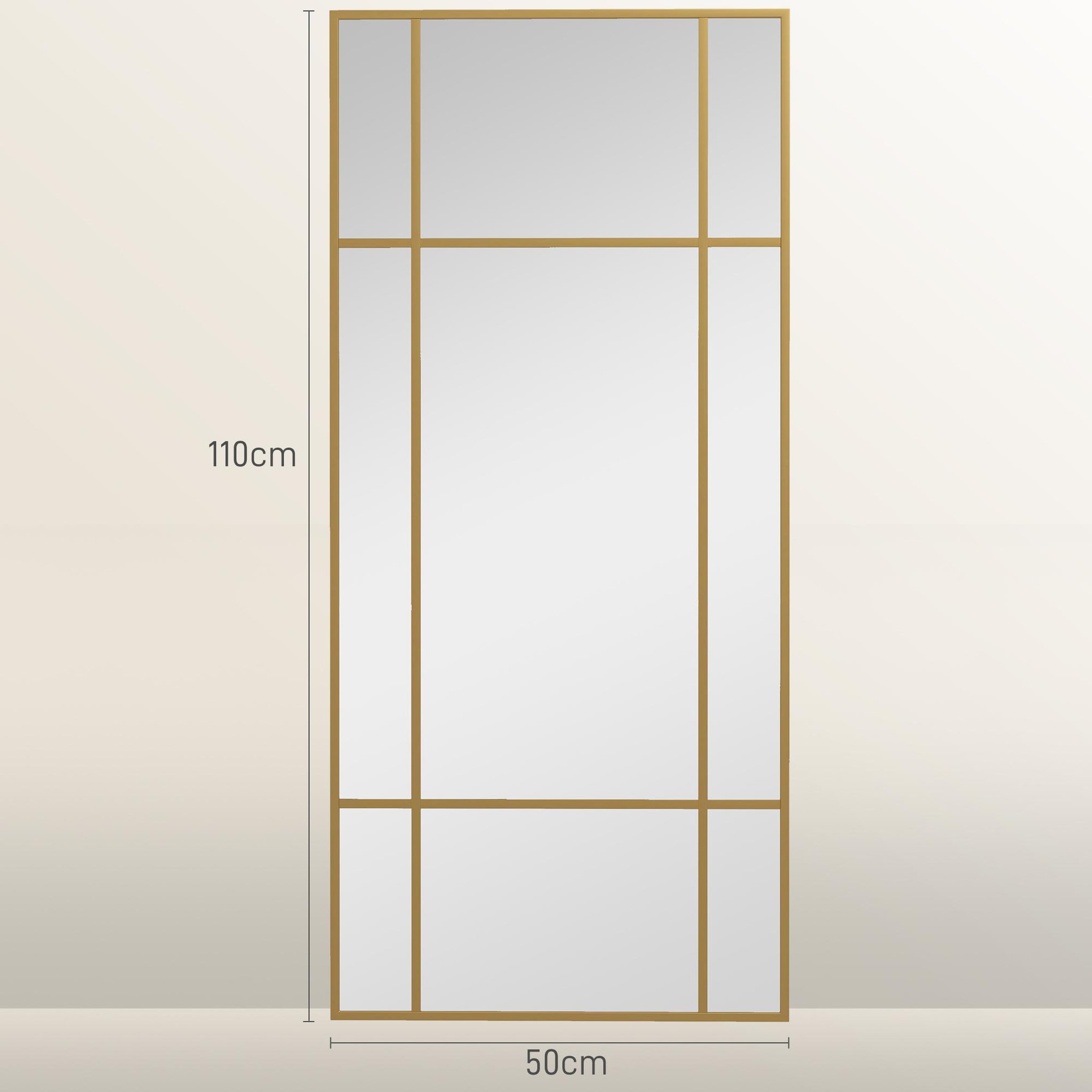 Voir la diapositive 3 : HOMCOM Miroir mural verrière rectangulaire - installation horizontal ou vertical - 4 crochets - dim. 110L x 50H cm - métal doré