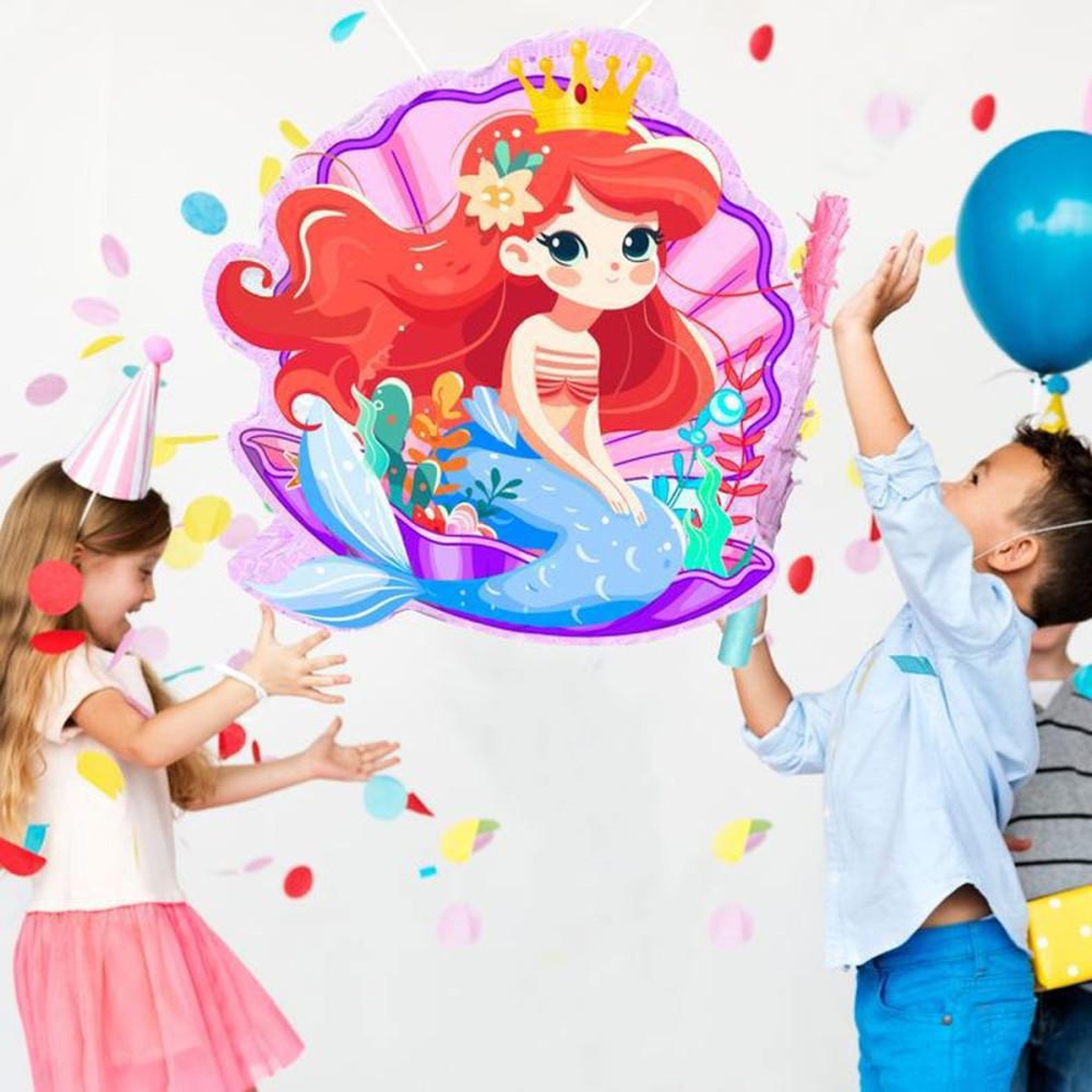 Voir la diapositive 3 : Piñata suspendue sirène multicolore pour enfants, 35,5 cm