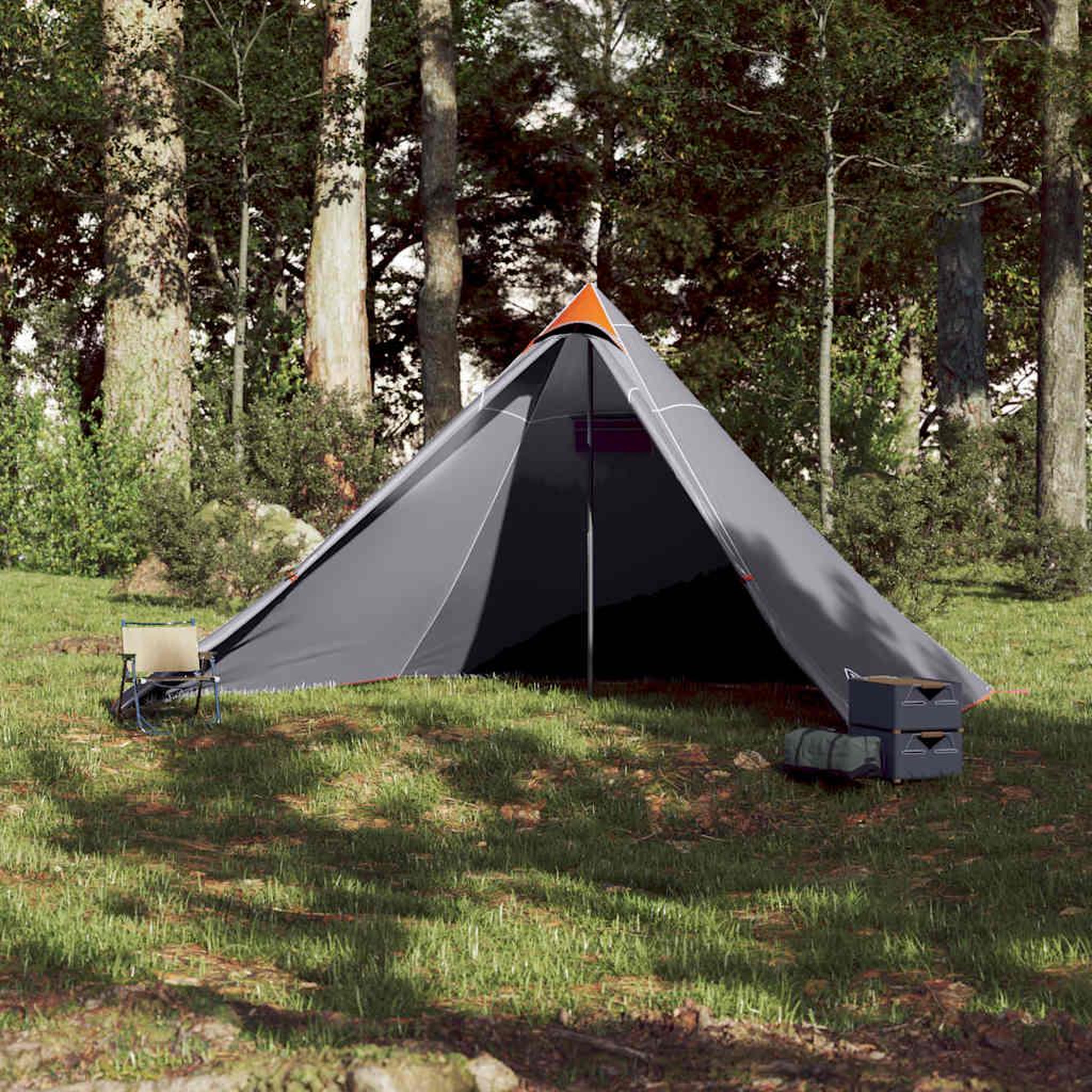 Voir la diapositive 3 : VIDAXL Tente familiale tipi 7 personnes gris et orange impermeable