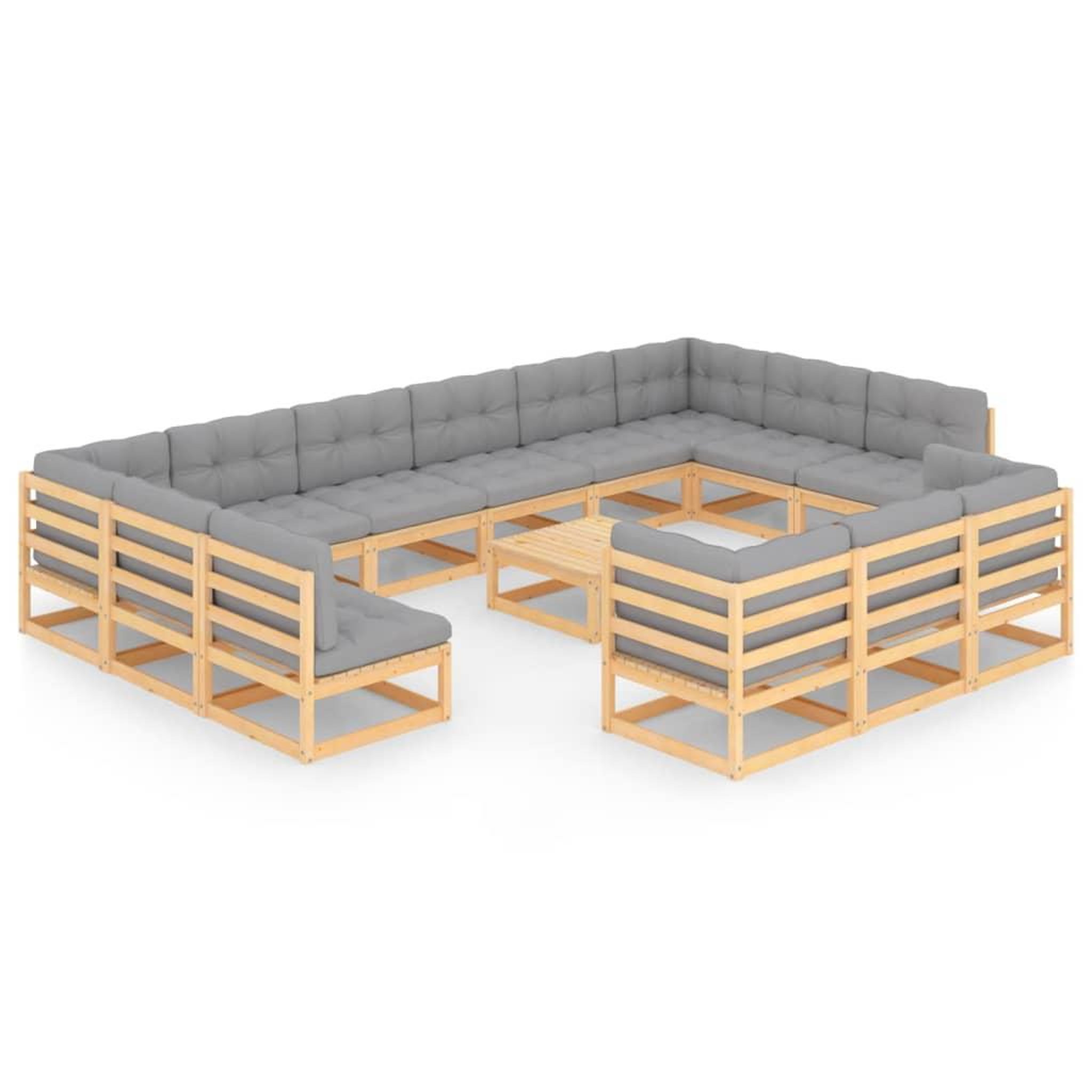 Voir la diapositive 2 : VIDAXL Salon de jardin 14 pcs avec coussins Bois de pin massif