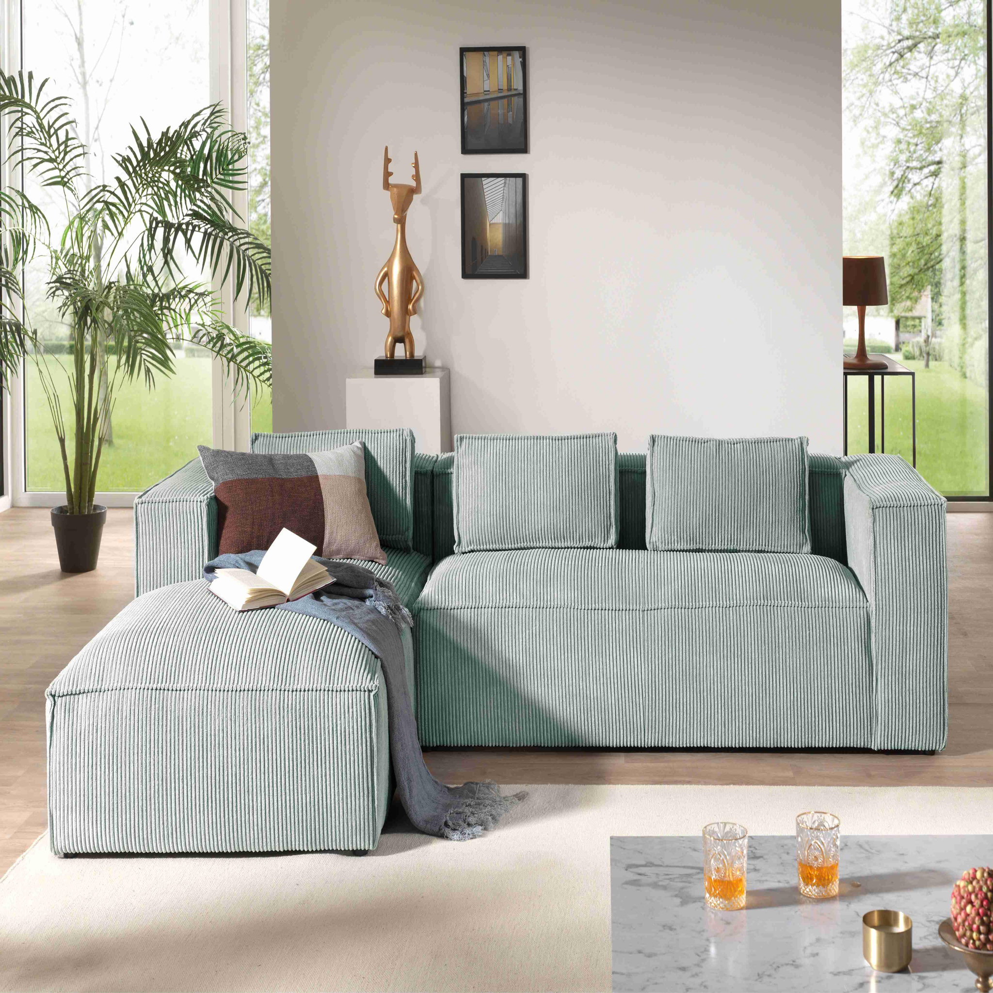 Voir la diapositive 2 : LISA DESIGN Stella - canapé d'angle - en velours côtelé - 4 places -style contemporain - gauche