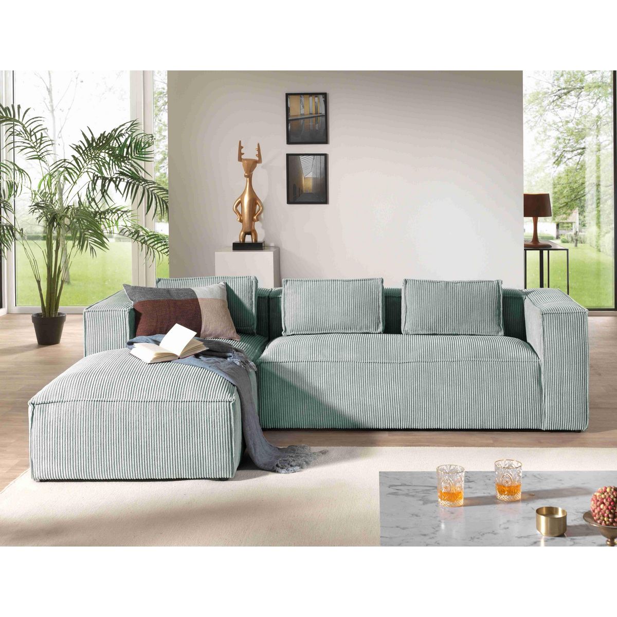 LISA DESIGN Stella - canapé d'angle - en velours côtelé - 4 places -style contemporain - gauche