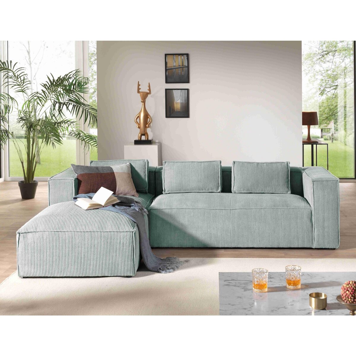 LISA DESIGN Stella - canapé d'angle - en velours côtelé - 4 places -style contemporain - gauche