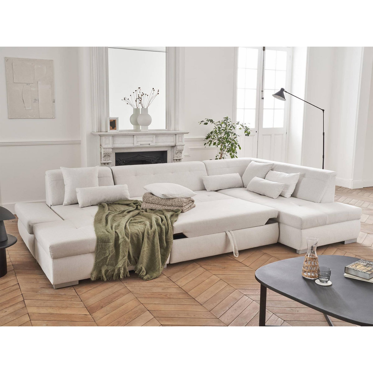 LISA DESIGN Vermont - canapé panoramique d'angle droit - 7 places - convertible - en tissu