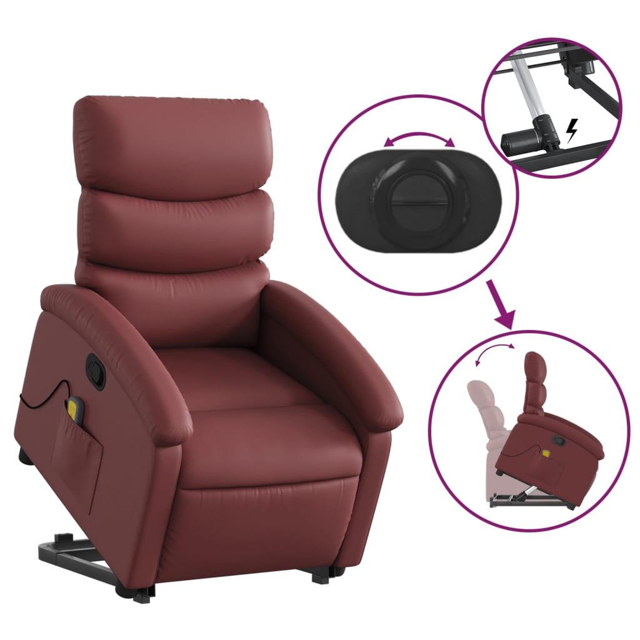 Voir la diapositive 5 : VIDAXL Fauteuil inclinable de massage Rouge bordeaux Similicuir