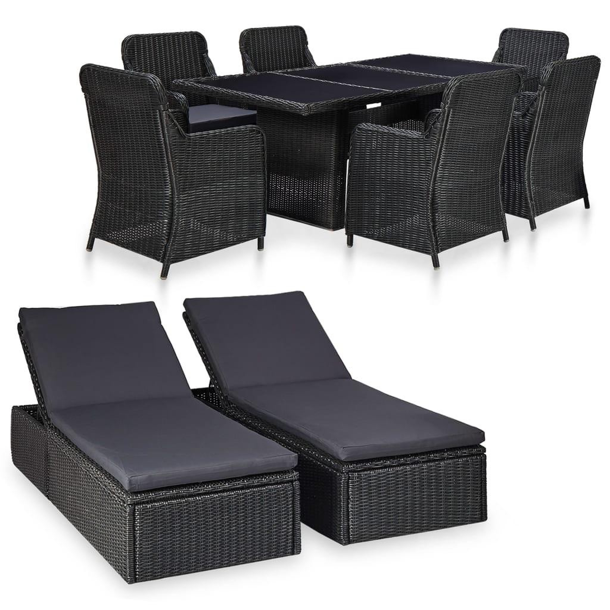 Voir la diapositive 1 : VIDAXL Ensemble a manger d'exterieur 9 pcs Resine tressee Noir