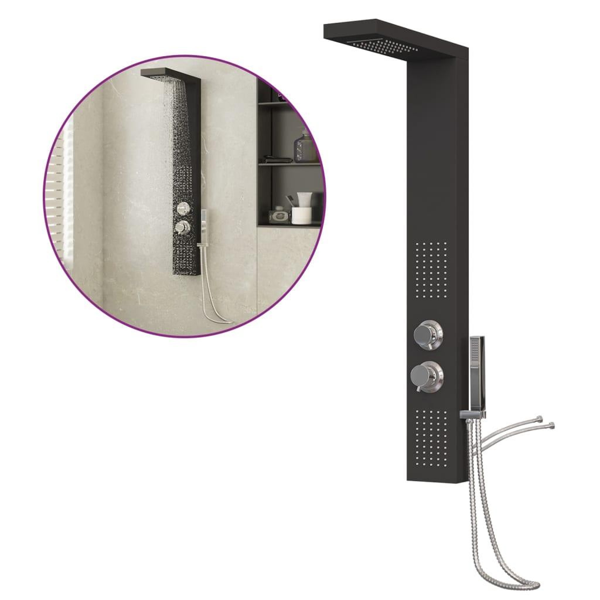 Voir la diapositive 2 : VIDAXL Systeme de panneau de douche Aluminium Noir