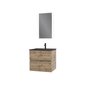 Aurlane Meuble salle de bain 60x54 - Finition chene naturel + vasque noire + miroir Led - TIMBER 60 - Pack08