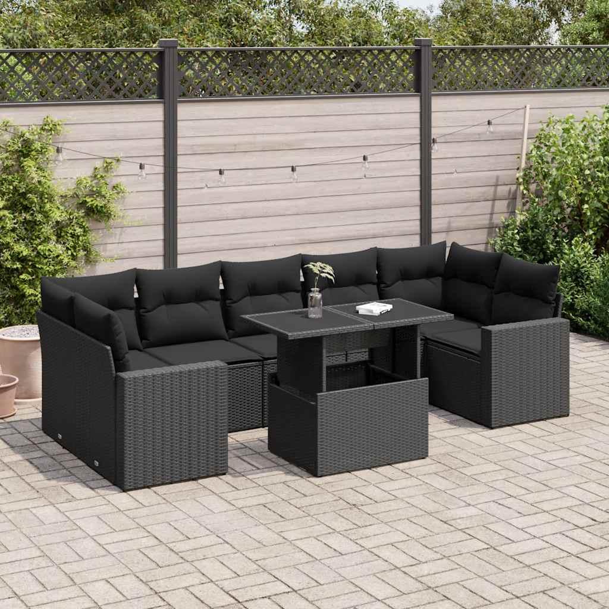 VIDAXL Salon de jardin 8 pcs avec coussins noir resine tressee