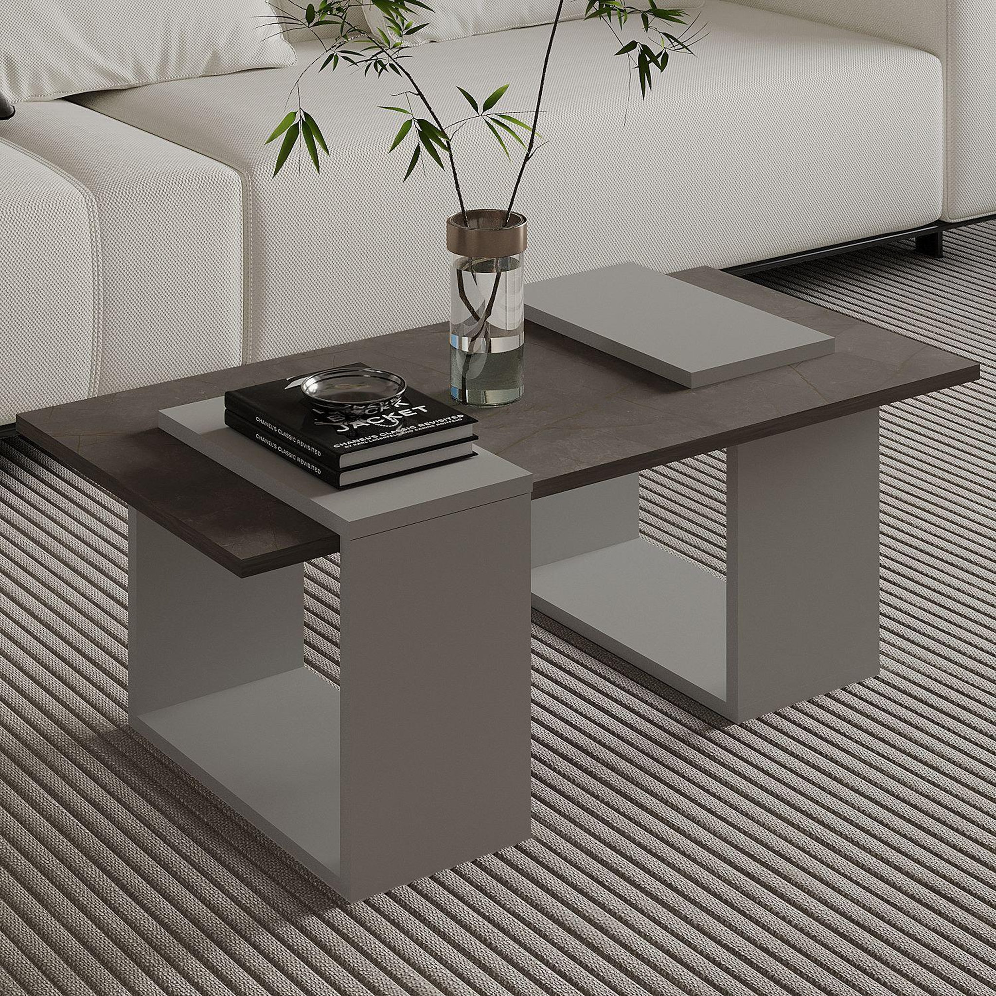 Voir la diapositive 4 : Habitat et Jardin Table basse en bois  matris  - 90 x 46 x 37 cm - gris