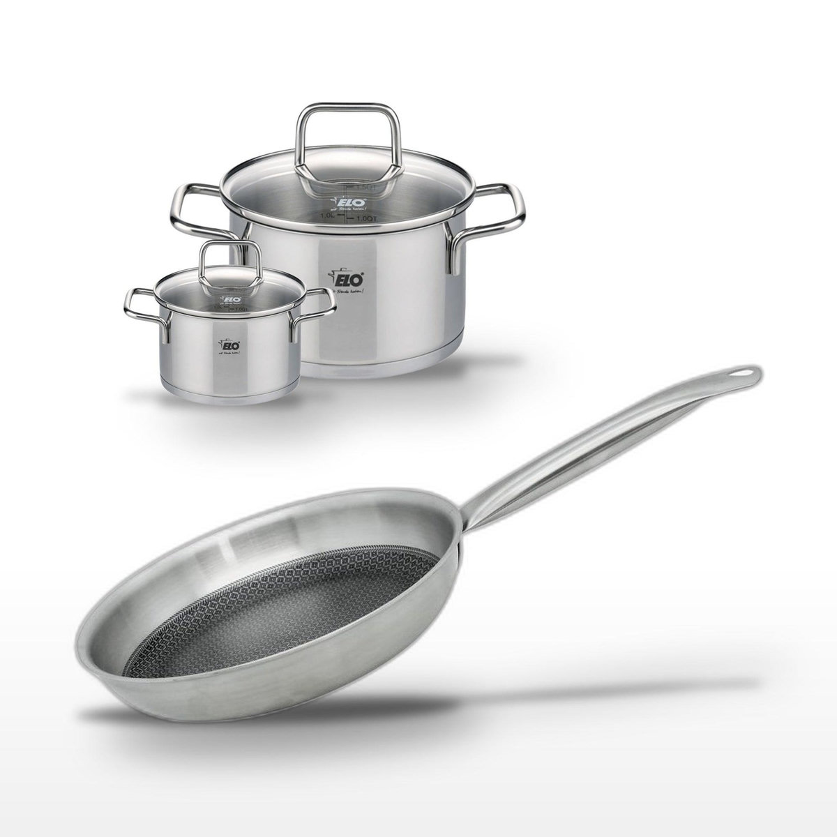 ELO Lot Poêle 24cm et 2 Faitouts 20/12cm Elo Relief Solution