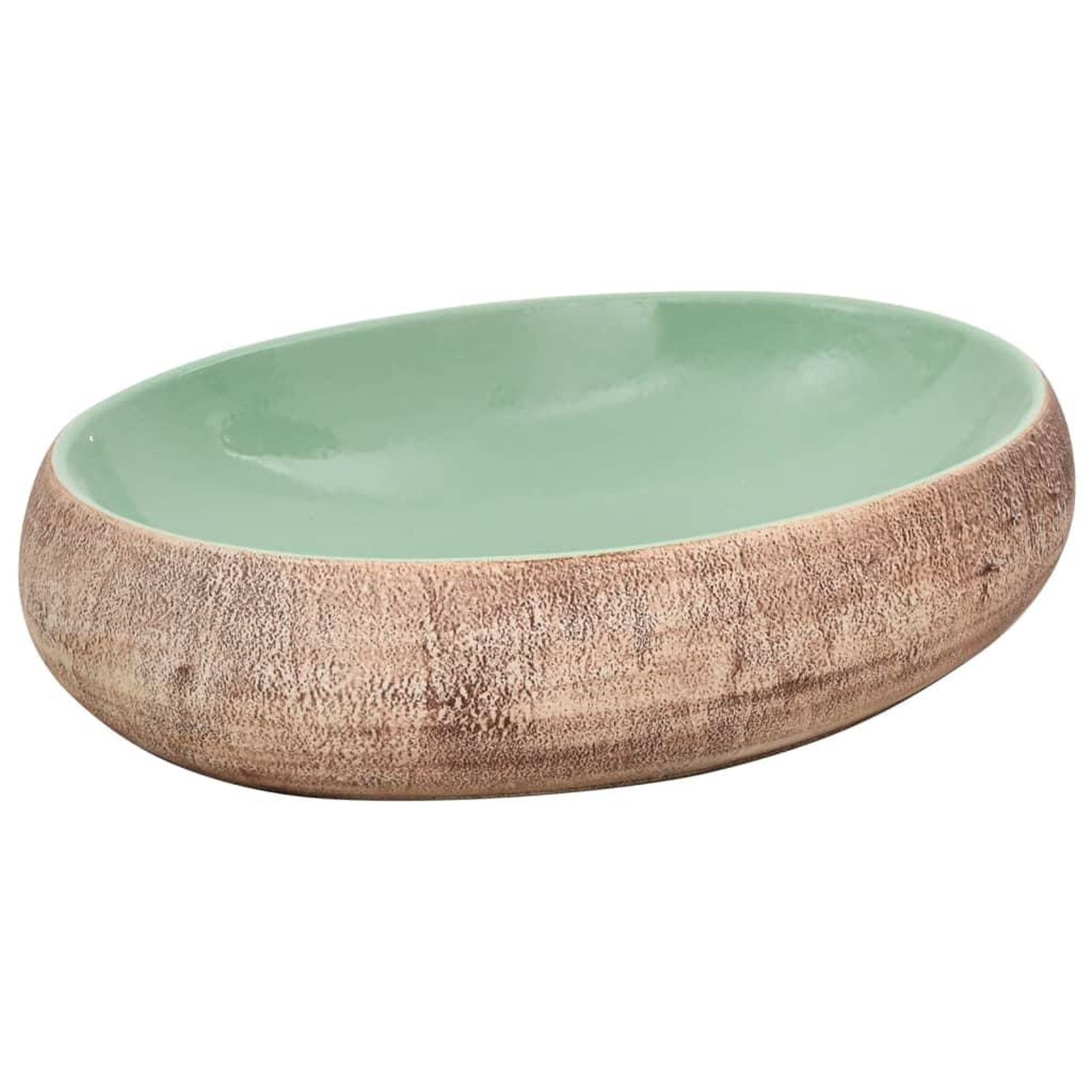 Voir la diapositive 2 : VIDAXL Vasque a poser vert et marron ovale 59x40x15 cm ceramique