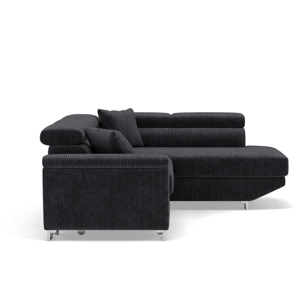 BEST MOBILIER Baoji - canapé d'angle droit 5 places convertible avec têtières et coffre en velours côtelé