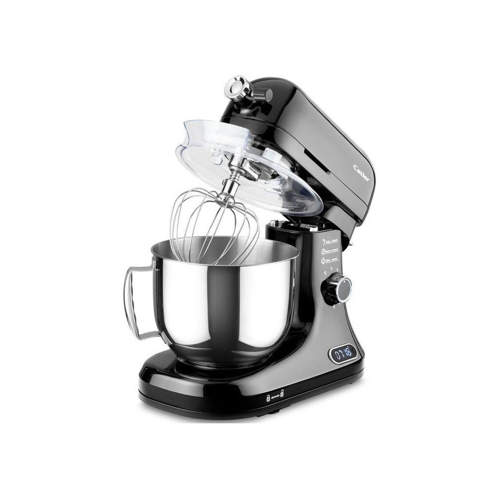Voir la diapositive 2 : Robot multi-fonction avec hachoir KM 8013, bol inox 5 L, noir et argent, 6 vitesses + Pulse, balance et écran intégrés
