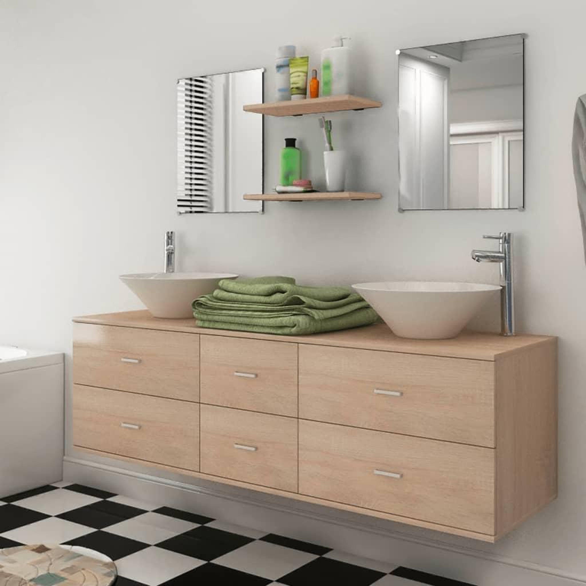 Voir la diapositive 1 : VIDAXL Meuble de salle de bain 9 pcs avec lavabo et robinet Beige