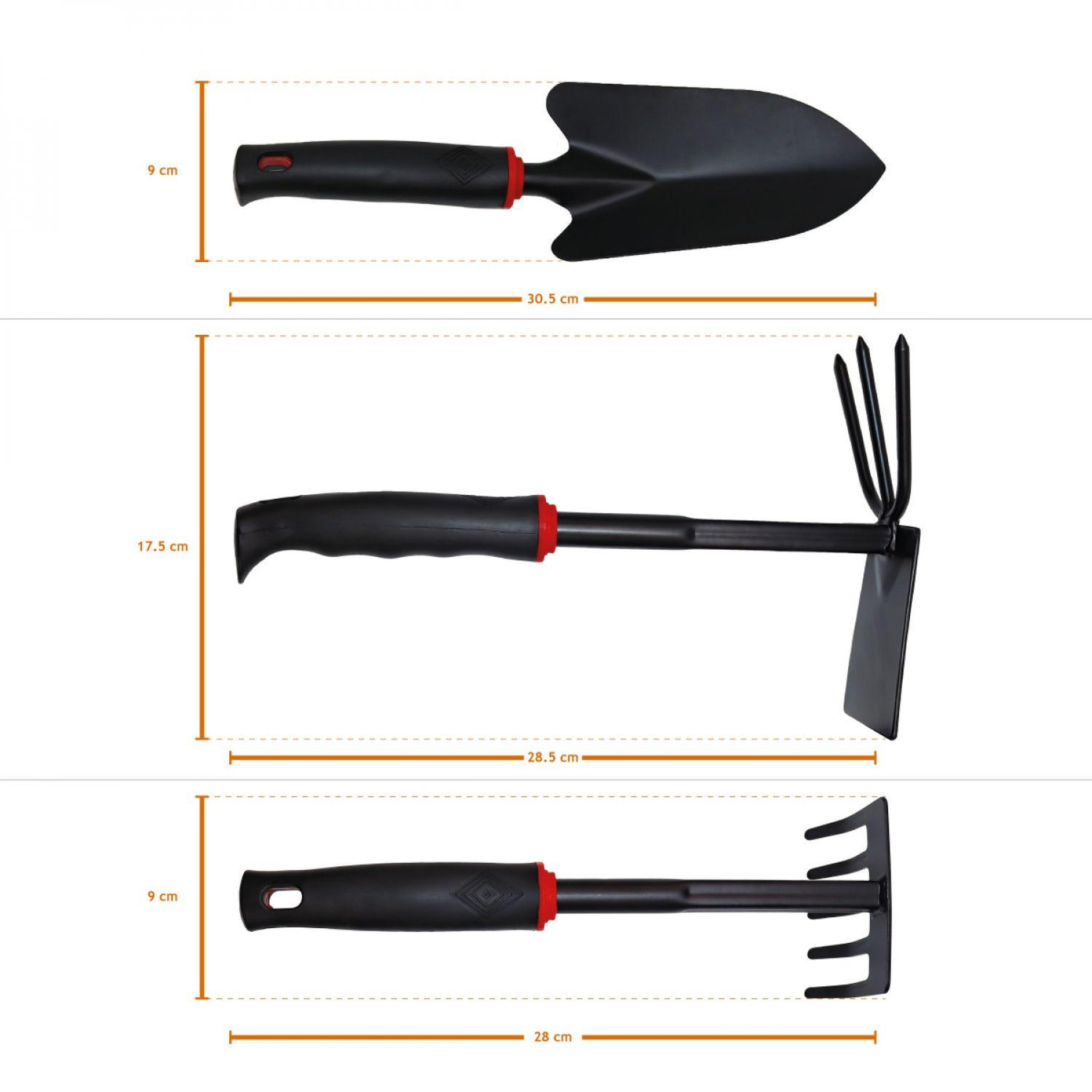 Voir la diapositive 2 : LINXOR Lot de 3 outils de jardinage à main en acier inoxydable - Noir
