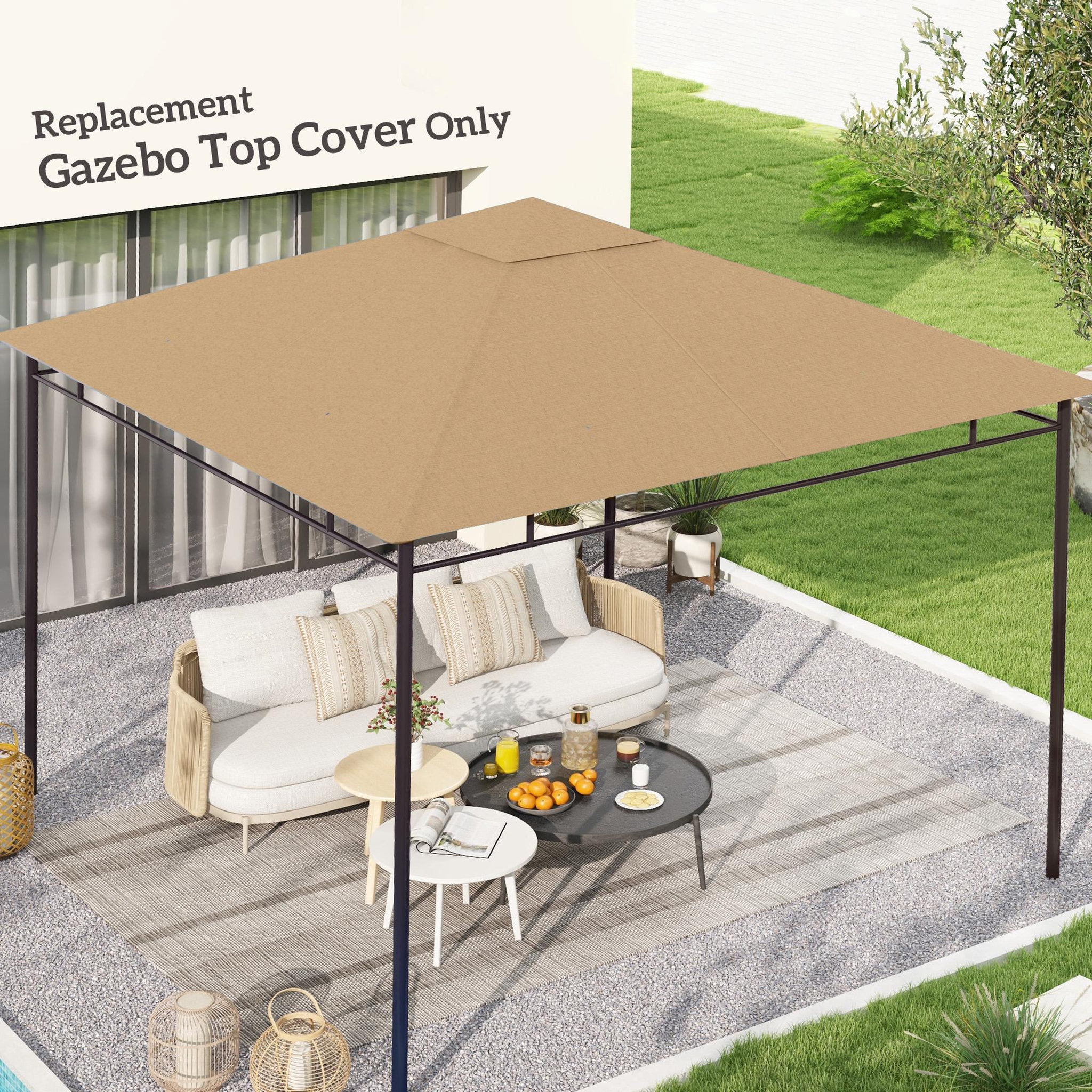 Voir la diapositive 2 : OUTSUNNY Toile de rechange pour pavillon tonnelle tente 3 x 3 m polyester haute densité 180 g/m² revêtement PA anti-UV beige