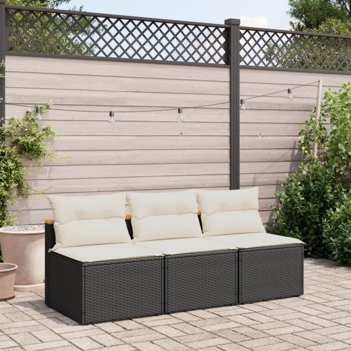 VIDAXL Canapes de jardin sans accoudoirs avec coussins 2 pcs noir