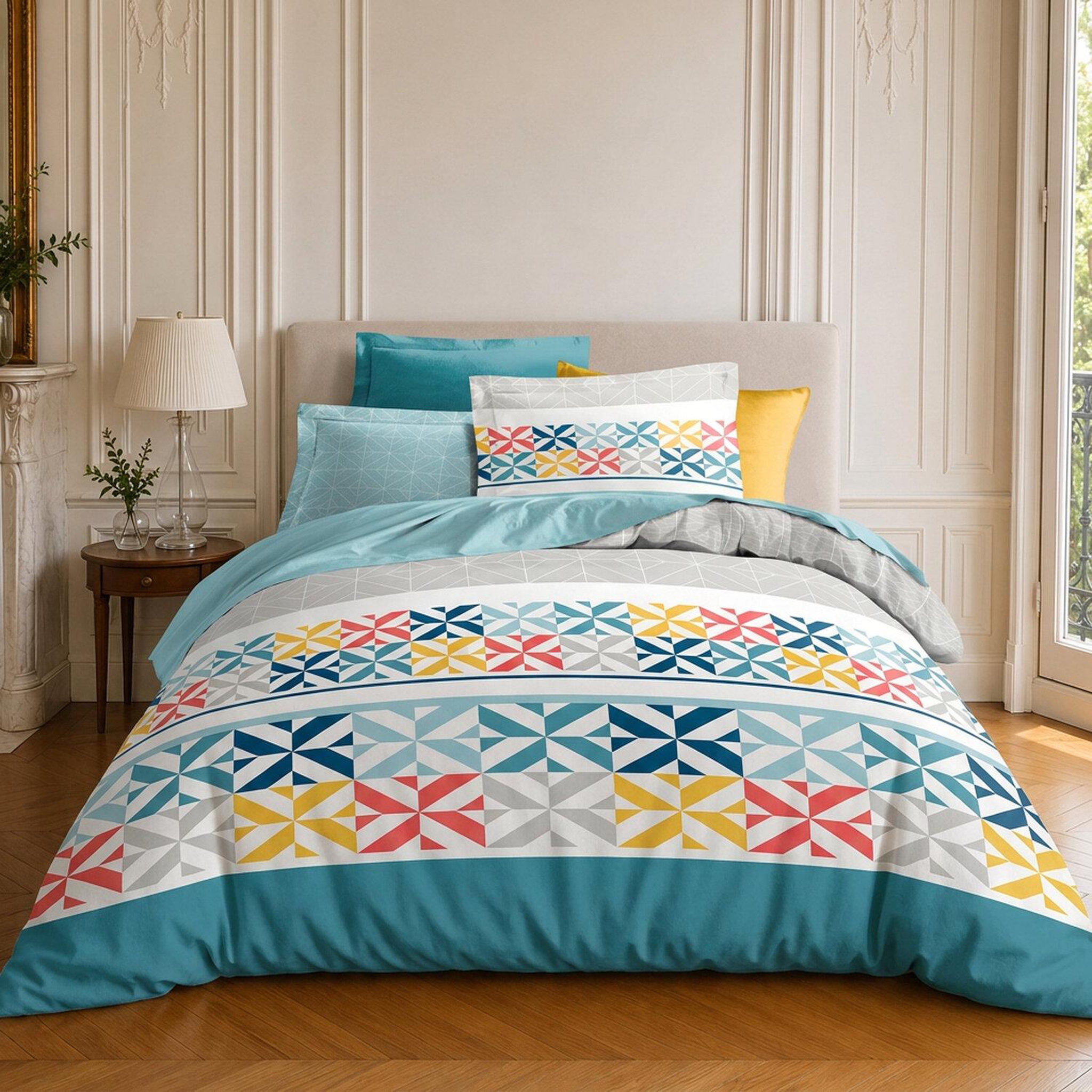 Voir la diapositive 1 : Home collection Parure housse de couette imprimée 100% coton 57 fils - blueberry