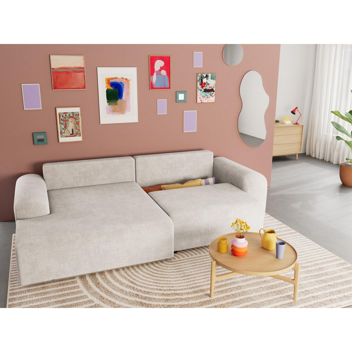 BEST MOBILIER Rebecca - canapé d'angle gauche 4 places convertible avec coffre en velours texturé