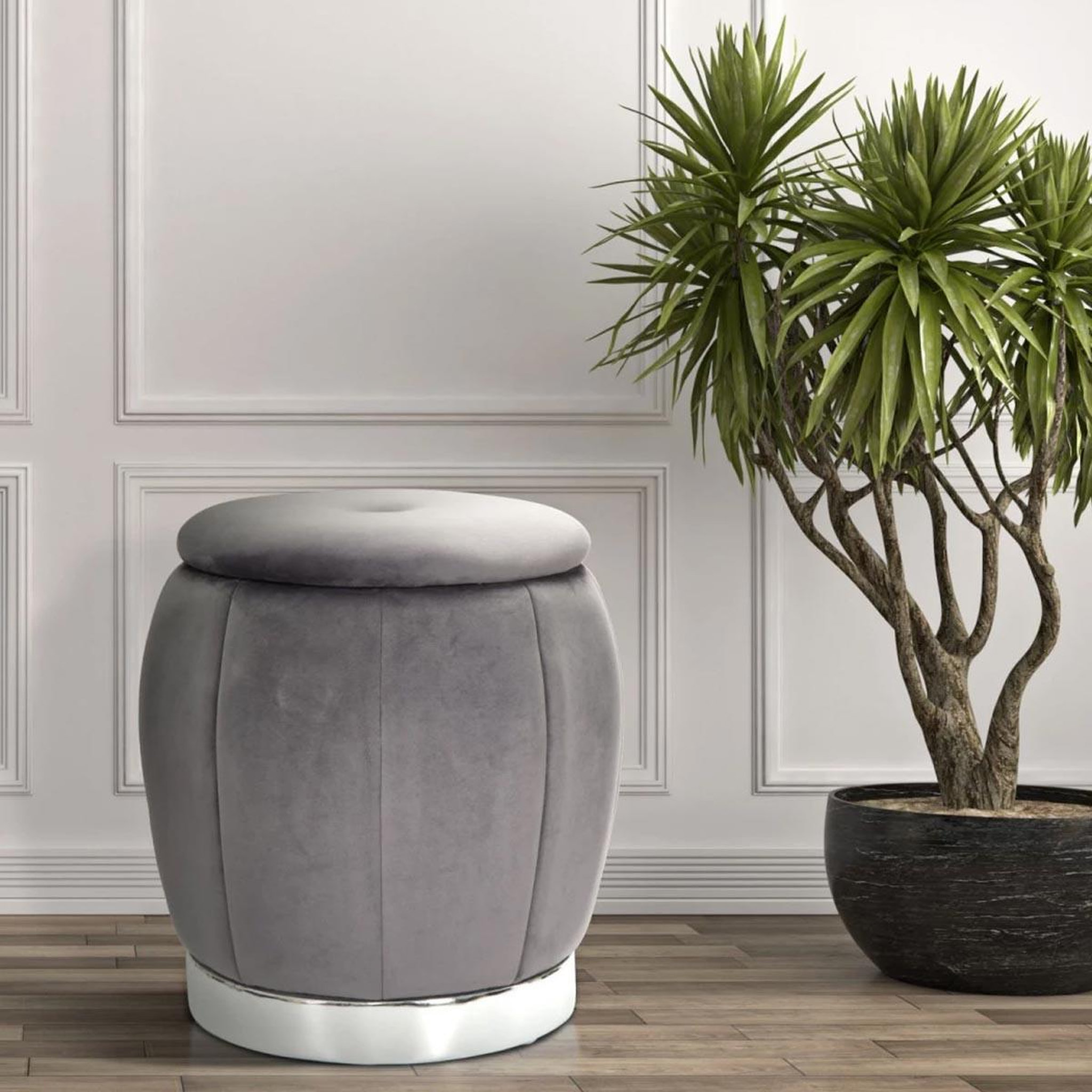 Voir la diapositive 5 : Paris Prix Pouf coffre rangement  paris  gris foncé & argent