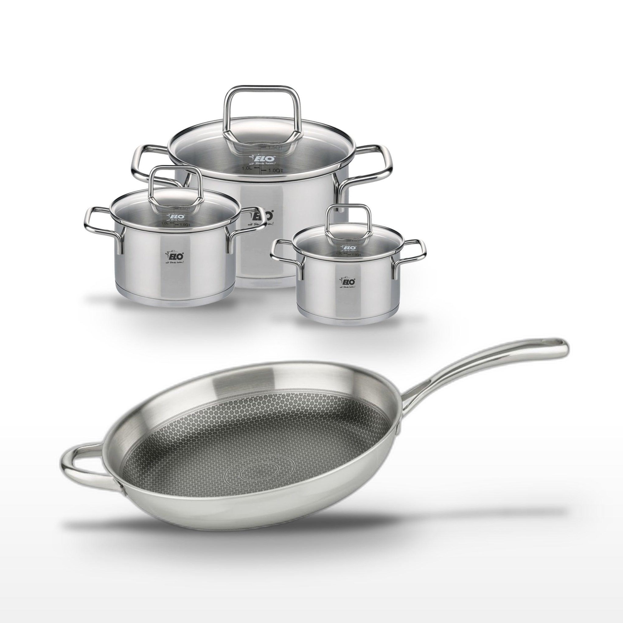 ELO Lot poêle 32 cm & 3 faitouts 12/14/20 cm elo relief evolution