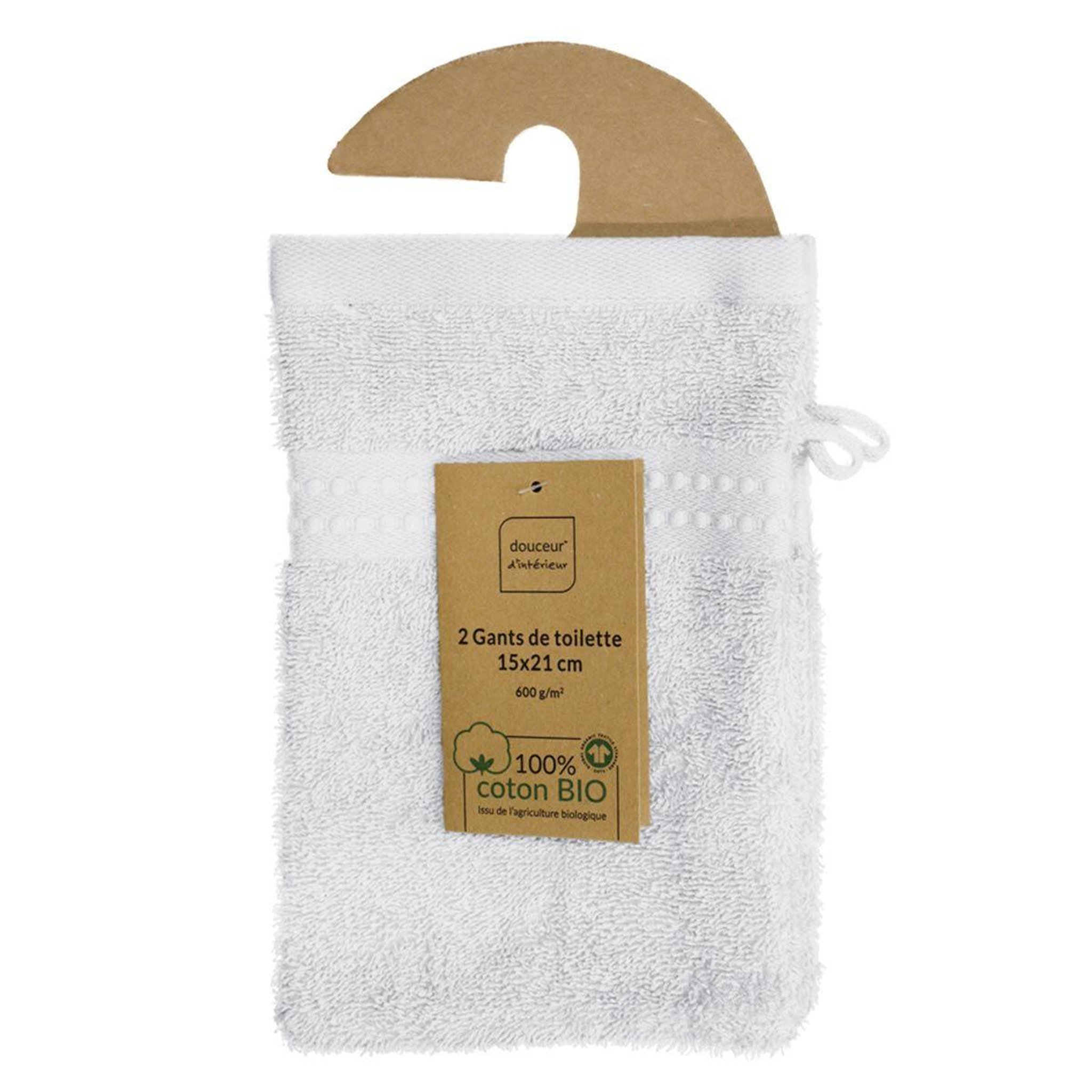 Voir la diapositive 6 : Douceur d'Intérieur Lot de 2 gants de toilette  excellence  15x21cm neige