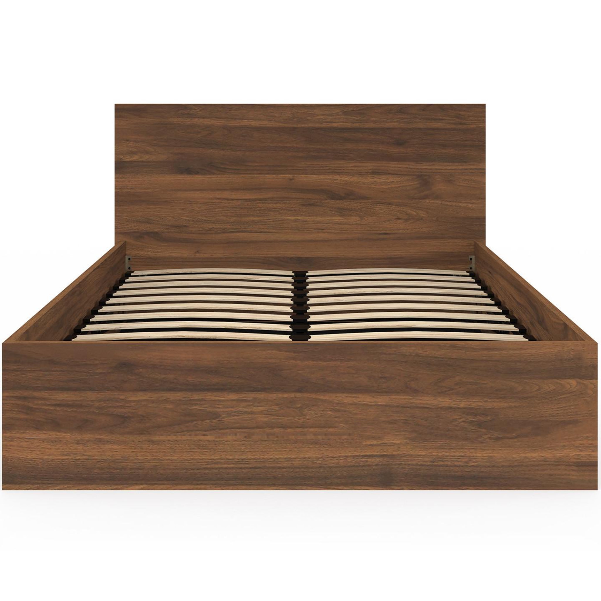 Voir la diapositive 3 : ID MARKET Lit coffre double seaside avec tête de lit et sommier 140 x 190 cm effet noyer