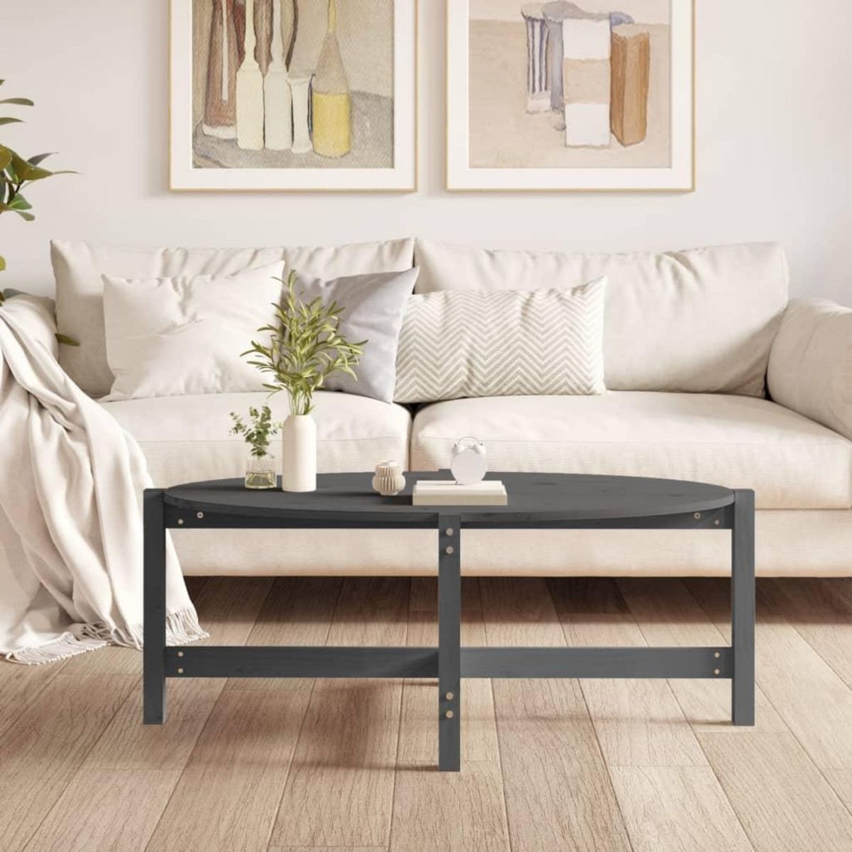 VIDAXL Table basse Gris 118x63x45 cm Bois massif de pin