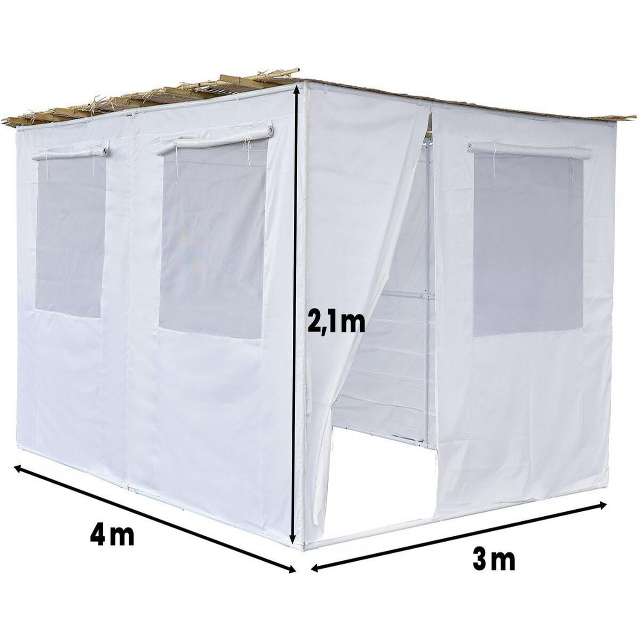 Voir la diapositive 4 : Habitat et Jardin Souccah en Kit NINA ajustable - 4 x 3 - 4 Rouleaux de bambou et 15 tasseaux de bambou