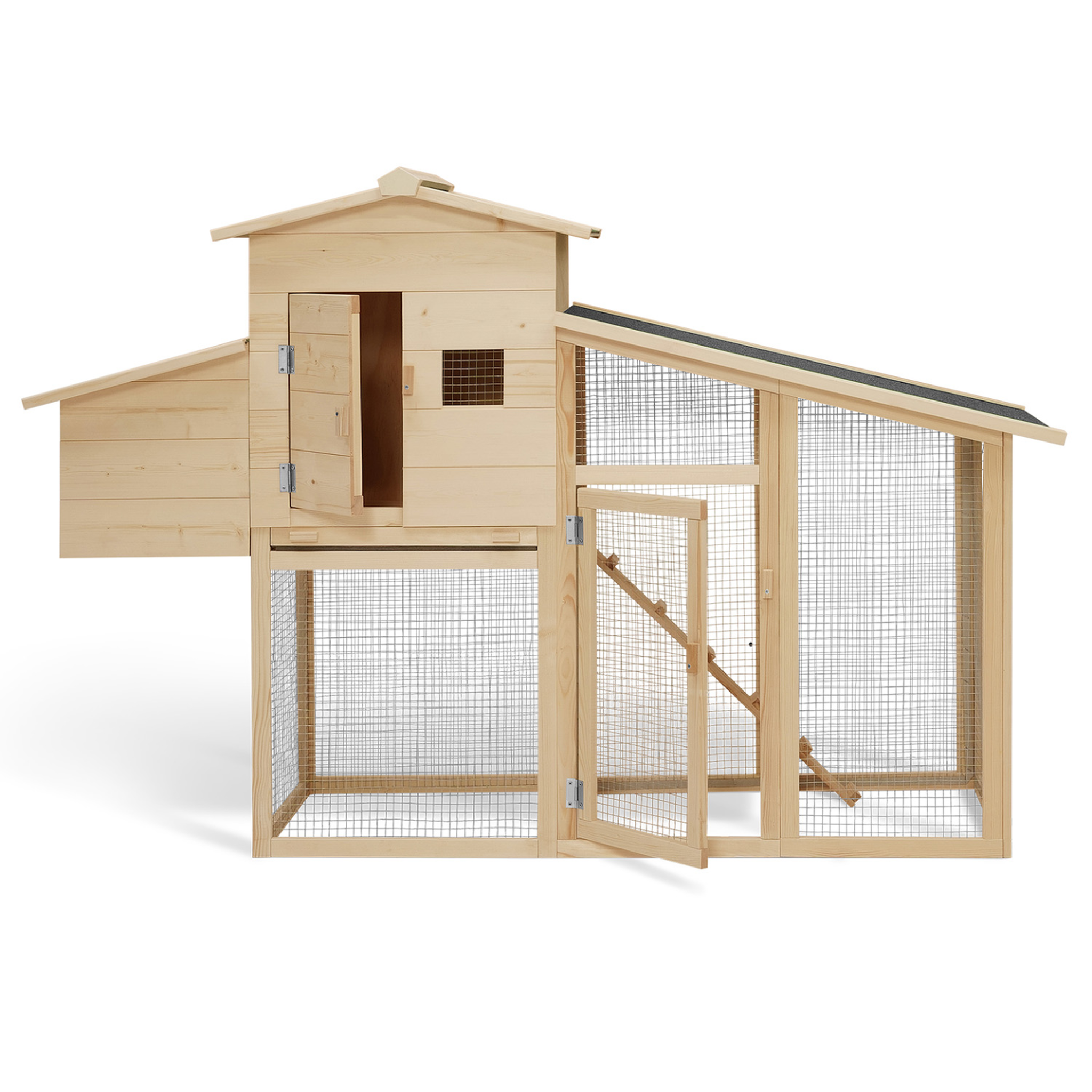 Voir la diapositive 3 : ID MARKET Poulailler clapier en bois confort avec pondoir enclos et tiroir à déjections 4 poules