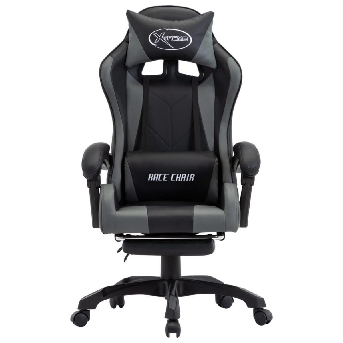 VIDAXL Fauteuil de jeux video avec repose-pied Gris et noir Similicuir