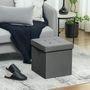Voir la diapositive 2 : HOMCOM Pouf coffre velours effet capitonné pliable - pouf de rangement - dim. 38x38x38cm - gris