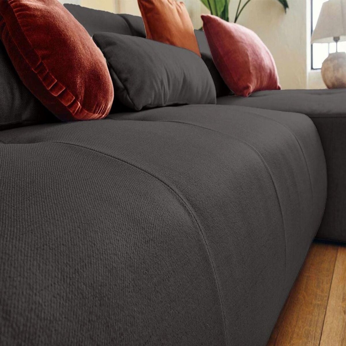 LISA DESIGN Onyx - canapé panoramique d'angle gauche 7 places - en tissu