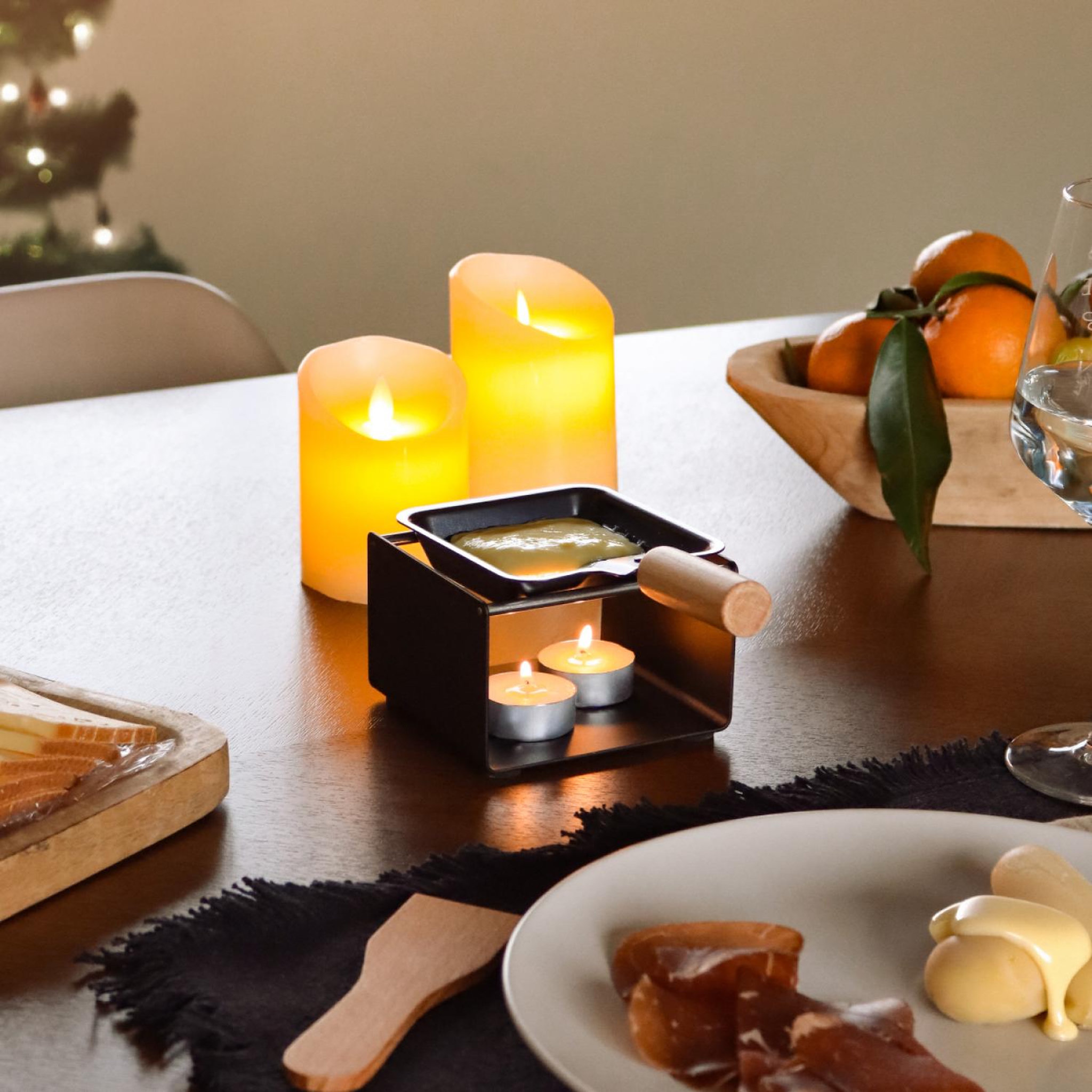 Voir la diapositive 2 : LINXOR Appareil à raclette à la bougie en métal, spatule et bougies incluses - 1 personne