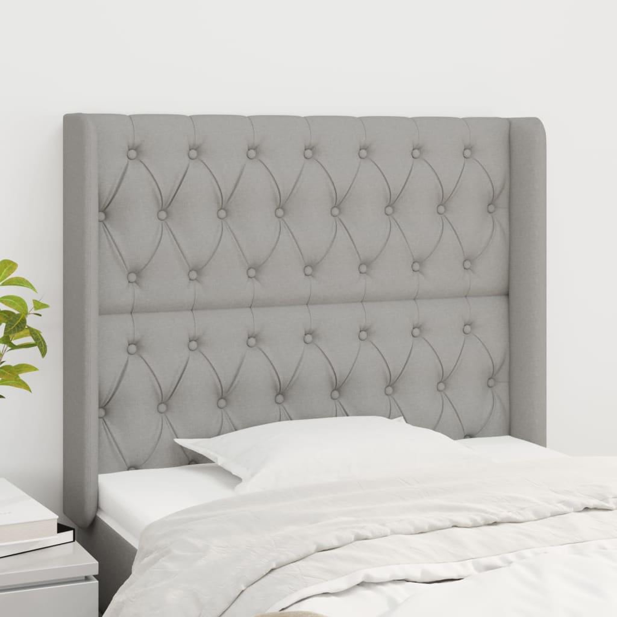 Voir la diapositive 1 : VIDAXL Tete de lit avec oreilles Gris clair 93x16x118/128 cm Tissu