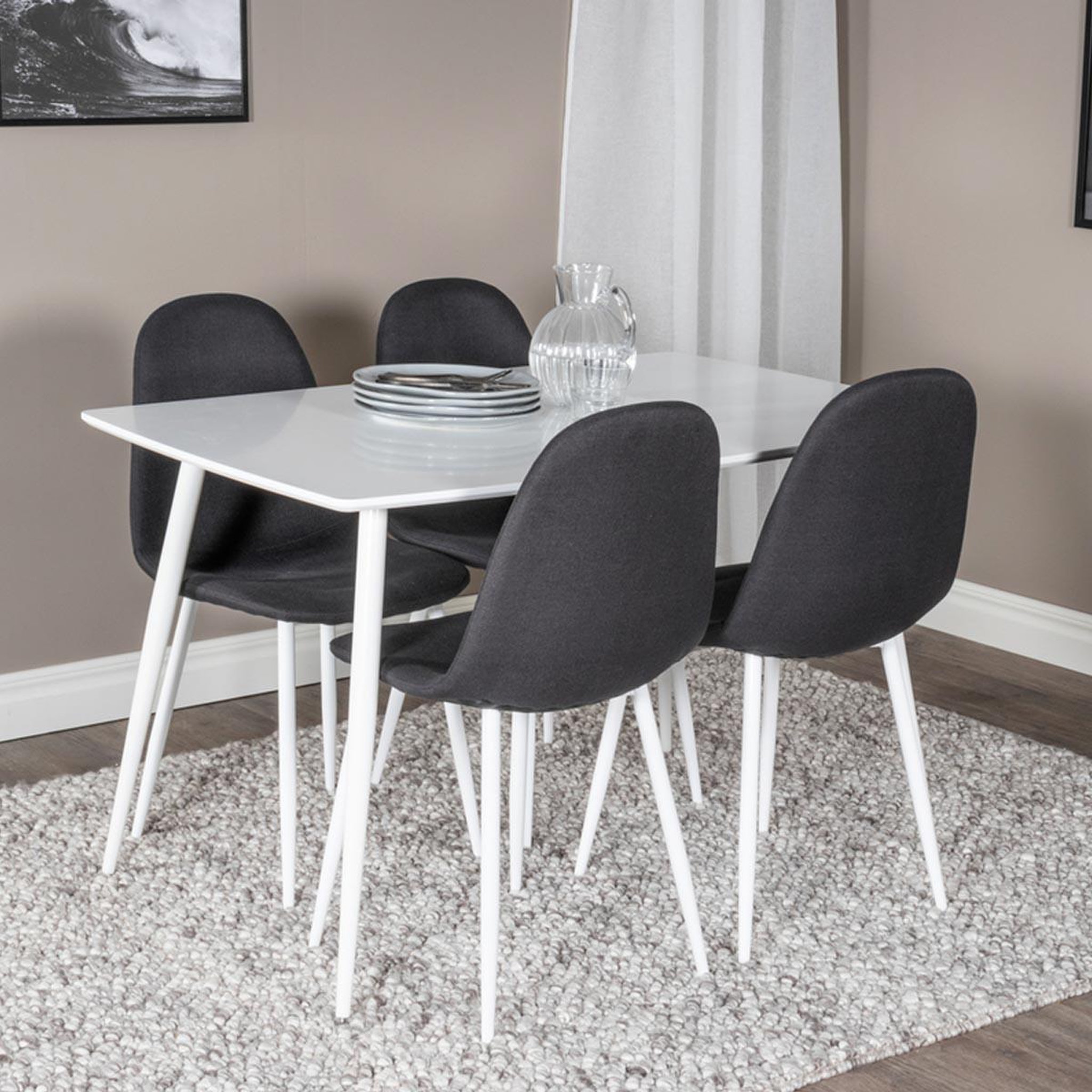 Voir la diapositive 6 : Paris Prix Ensemble table à manger & 4 chaises  polar  120cm blanc & noir