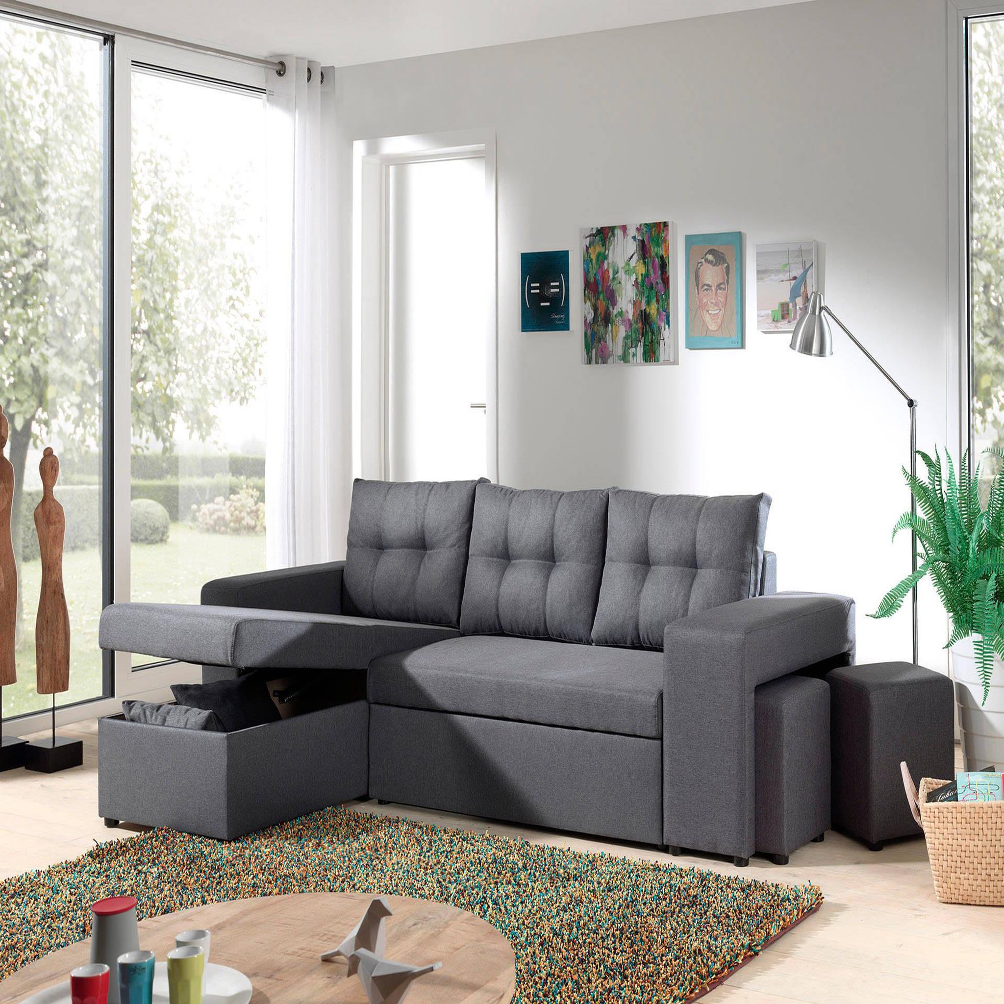 Voir la diapositive 4 : BEST MOBILIER California - canapé d'angle réversible et convertible avec coffre de rangement - gris - gris