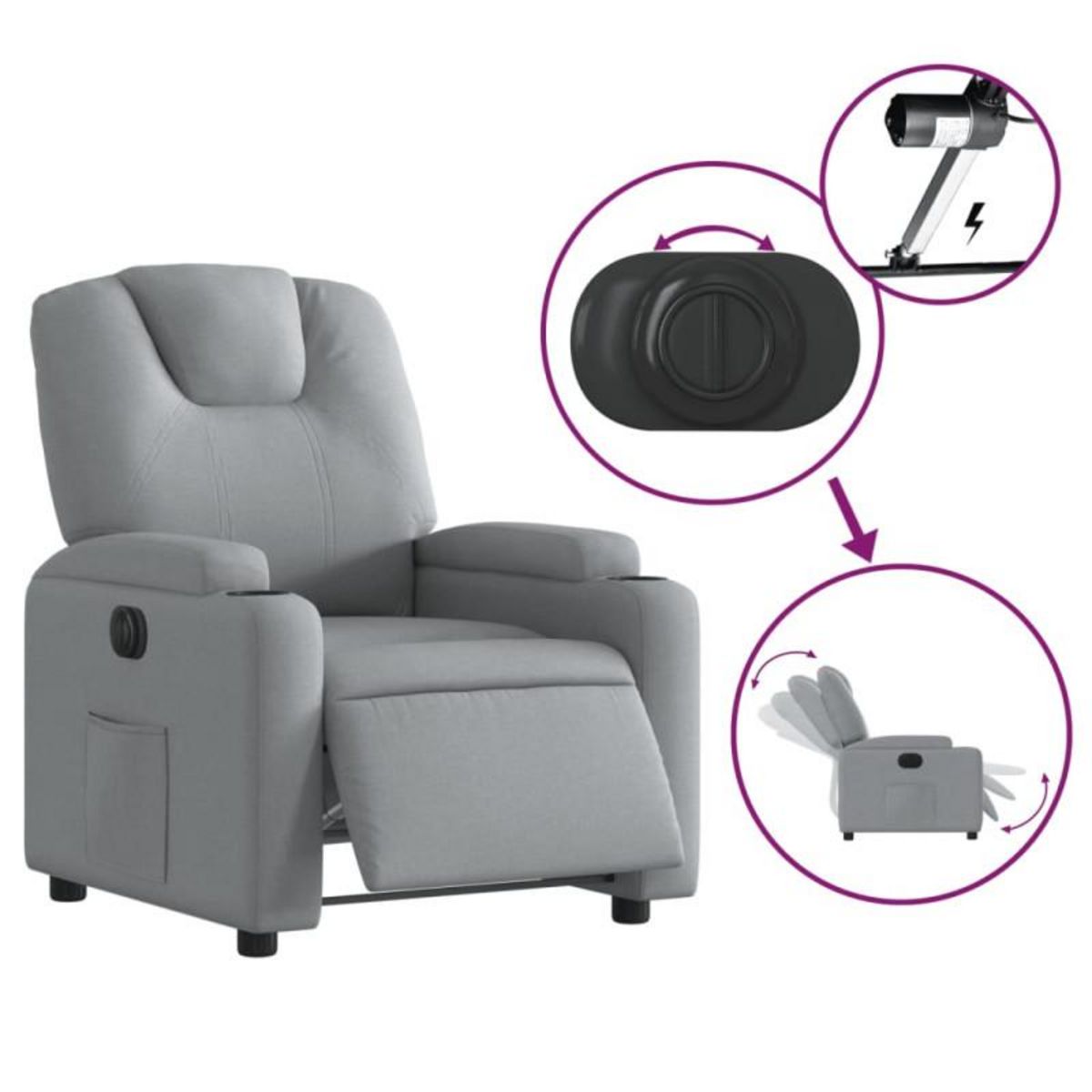 VIDAXL Fauteuil inclinable électrique Gris clair Tissu