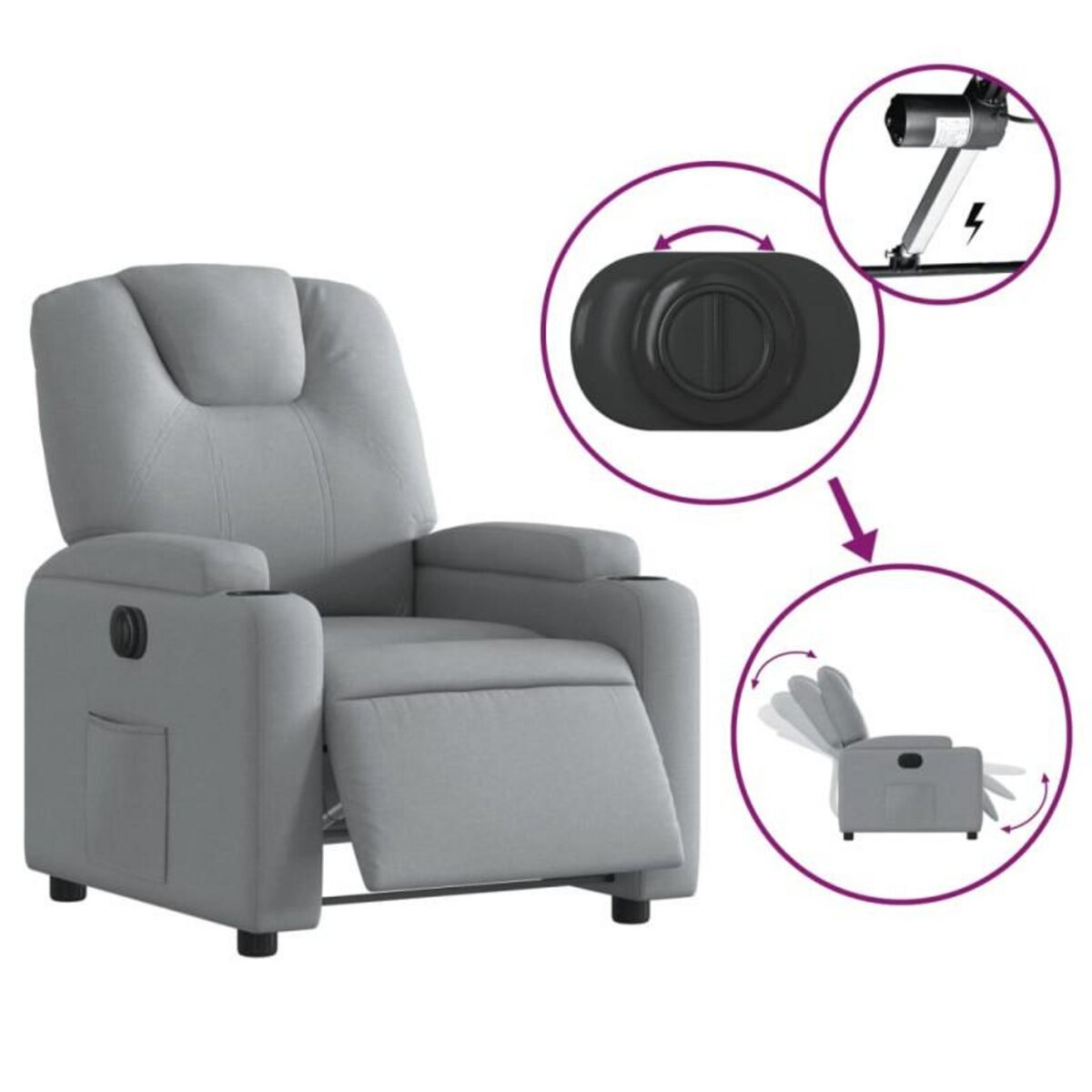 VIDAXL Fauteuil inclinable électrique Gris clair Tissu