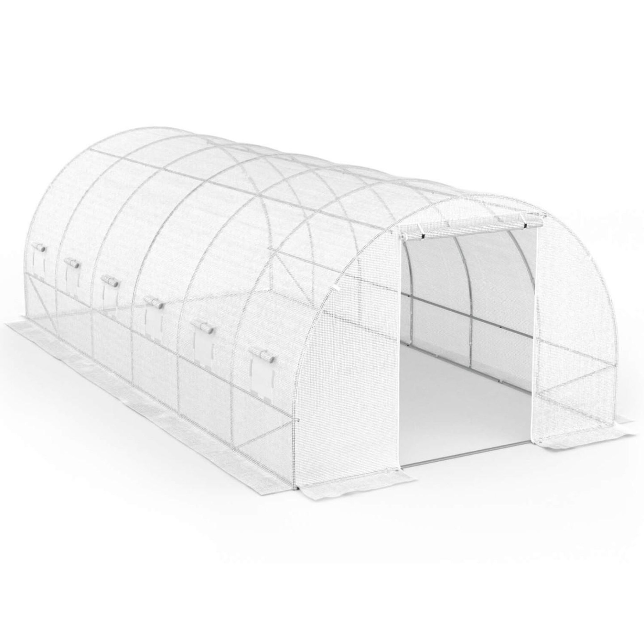 Voir la diapositive 3 : ID MARKET Serre de jardin tunnel 18m² 6 x 3 x 2 m acier galvanisé + bâche anti-uv avec porte et fenêtres crimée blanche